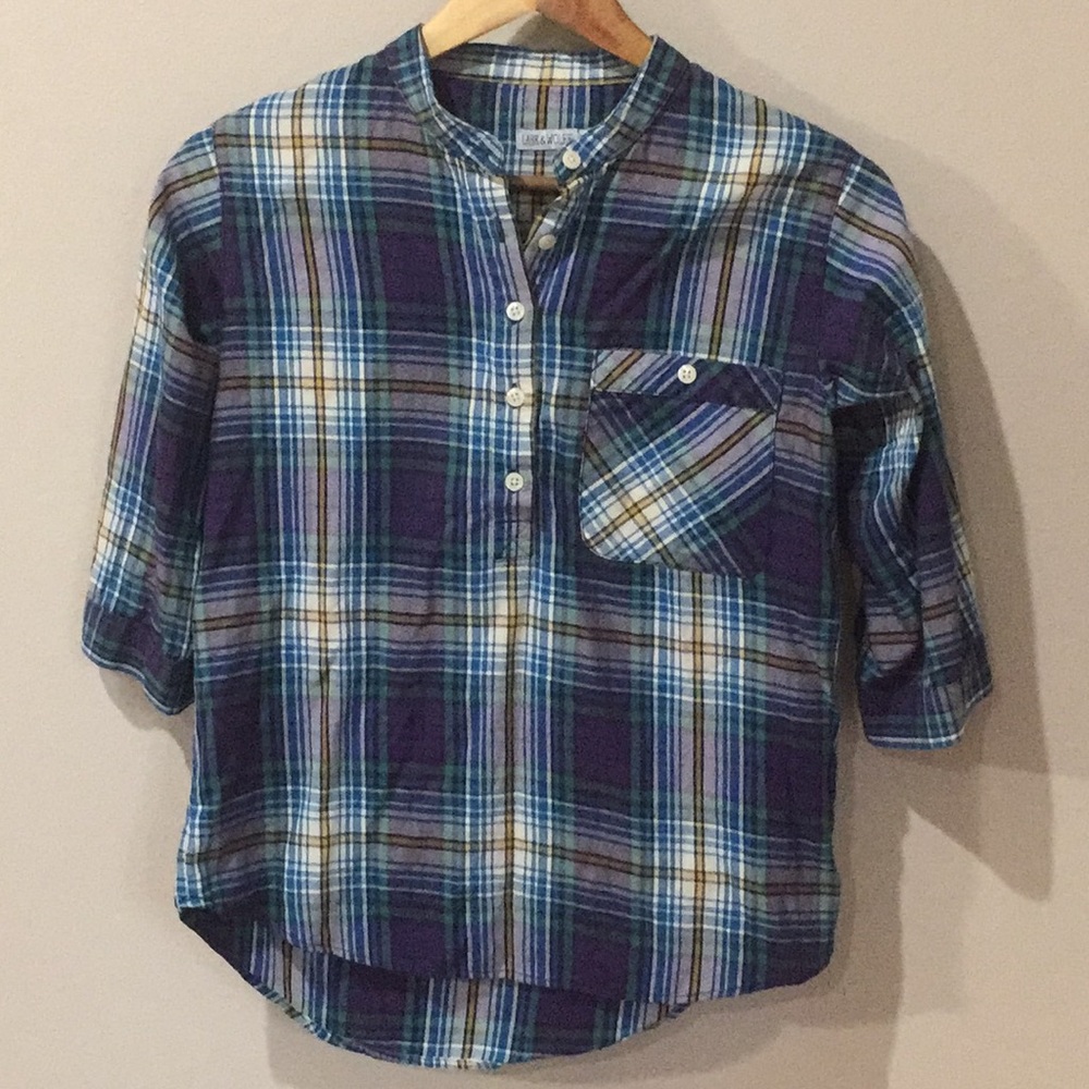 Quarter length plaid button up by Lark & Wolff